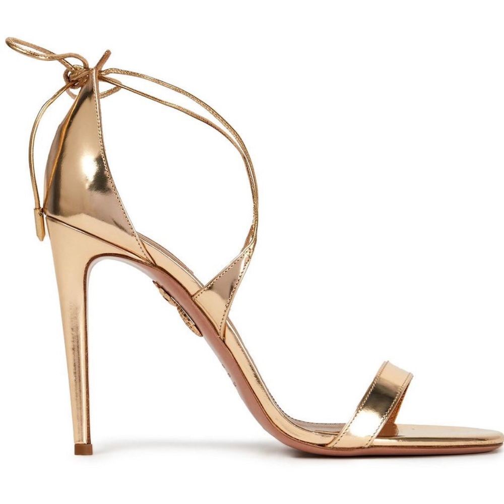 Aquazzura Linda 105 Metallic Leather Sandals - Gold